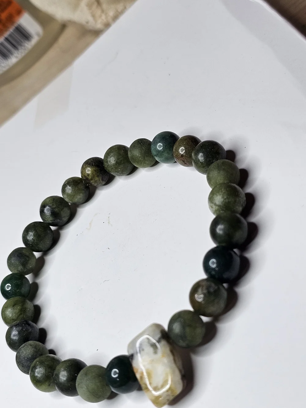 Green Moss Agate Beaded Stretch Bracelet - Natural Green Stone